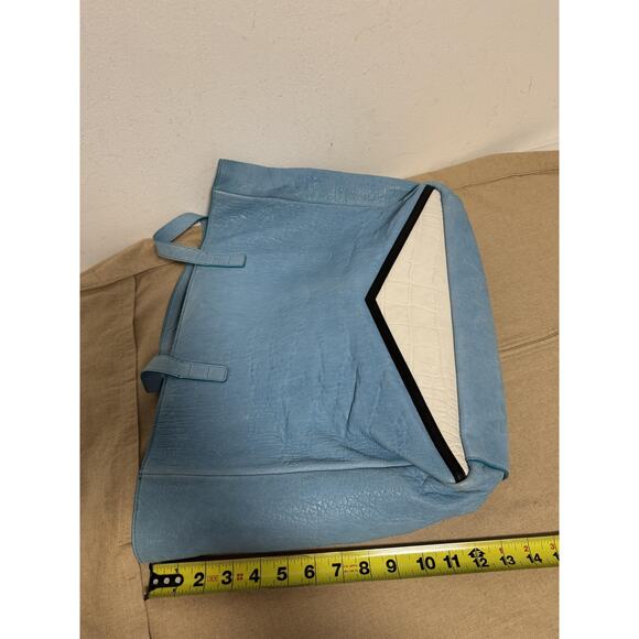 Facine Tote Bag Womens Light Blue Leather Large Shopper Croc Trim Shoulder Zip - Picture 12 of 13